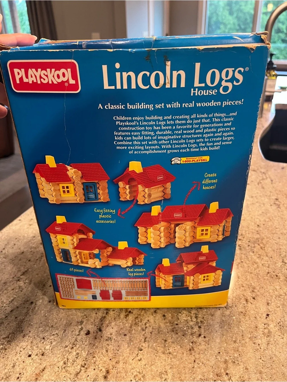 Retro 1990s Playskool Lincoln Logs House Set - Real Wooden Blocks & Original Box